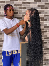 Load image into Gallery viewer, Crush Bohemian Cornrow Braided Wig, Swiss Full Lace, Black Color, Waist Length, Standard Density.