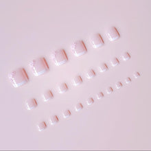 Cargar imagen en el visor de la galería, ZIFANHU 24 Pcs White French Press On Toenails Pink Flower Design Plastic