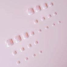 Cargar imagen en el visor de la galería, ZIFANHU 24 Pcs White French Press On Toenails Pink Flower Design Plastic