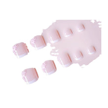 Cargar imagen en el visor de la galería, ZIFANHU 24 Pcs White French Press On Toenails Pink Flower Design Plastic