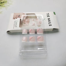Cargar imagen en el visor de la galería, ZIFANHU 24 Pcs White French Press On Toenails Pink Flower Design Plastic