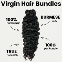 Cargar imagen en el visor de la galería, Burmese Curly 100% Human Hair Bundles