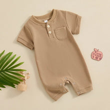 Load image into Gallery viewer, Baby Boy Girl Jumpsuit Summer Short Sleeve Solid Color Waffle Button Romper Playsuit