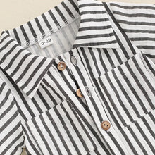 Load image into Gallery viewer, Baby Boy Striped Romper Short Sleeve Front Pocket Single-breasted Button Collar Legs Jumpsuit