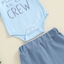 Load image into Gallery viewer, Baby Boy 3Pcs New To The Crew Outfit Letter Short Sleeve Romper with Solid Color Pants and Hat Set