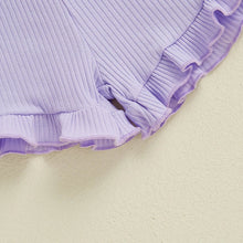 Load image into Gallery viewer, Baby Toddler Girls 2Pcs Ribbed Outfit Solid Color Short Sleeve T-Shirt Top Elastic Waist Ruffle Shorts Set