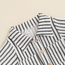 Load image into Gallery viewer, Baby Boy Striped Romper Short Sleeve Front Pocket Single-breasted Button Collar Legs Jumpsuit