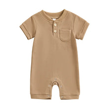 Load image into Gallery viewer, Baby Boy Girl Jumpsuit Summer Short Sleeve Solid Color Waffle Button Romper Playsuit