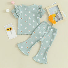 Load image into Gallery viewer, Toddler Kids Girl 2Pcs Summer Outfit Ruffle Short Sleeve Floral Flowers Print Top + Bell Bottom Pants Set Clothes