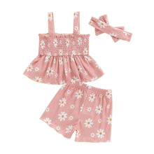 Load image into Gallery viewer, Baby Toddler Girls 3Pcs Outfit Sleeveless Daisy Flower Print Baby Doll Tank Top Shorts Headband Set
