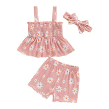 Load image into Gallery viewer, Baby Toddler Girls 3Pcs Outfit Sleeveless Daisy Flower Print Baby Doll Tank Top Shorts Headband Set