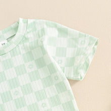 Load image into Gallery viewer, Baby Toddler Girls 2Pcs Summer Set Short Sleeve Checkerboard Flower Print Top Shorts Bloomers Outfit