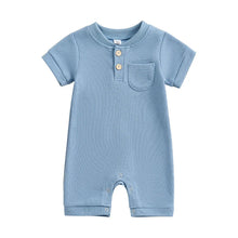 Load image into Gallery viewer, Baby Boy Girl Jumpsuit Summer Short Sleeve Solid Color Waffle Button Romper Playsuit