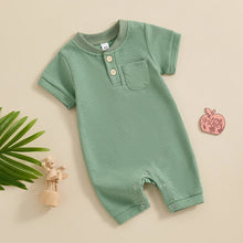 Load image into Gallery viewer, Baby Boy Girl Jumpsuit Summer Short Sleeve Solid Color Waffle Button Romper Playsuit