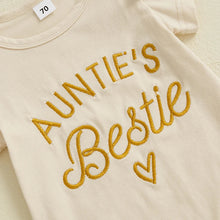 Load image into Gallery viewer, Baby Girls 3Pcs Auntie's Bestie Outfit Short Sleeve Letter Print Romper with Leopard Pattern Print Belted Pants and Headband Set