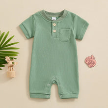 Load image into Gallery viewer, Baby Boy Girl Jumpsuit Summer Short Sleeve Solid Color Waffle Button Romper Playsuit