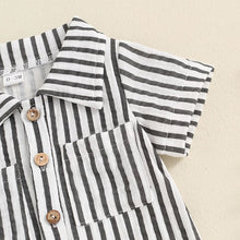 Load image into Gallery viewer, Baby Boy Striped Romper Short Sleeve Front Pocket Single-breasted Button Collar Legs Jumpsuit