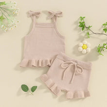 Load image into Gallery viewer, Baby Girl 2Pcs Outfits Knit Solid Color Sleeveless Cami Tank Top Tie with Elastic Waist Shorts Outfit Set