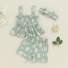 Load image into Gallery viewer, Baby Toddler Girls 3Pcs Outfit Sleeveless Daisy Flower Print Baby Doll Tank Top Shorts Headband Set