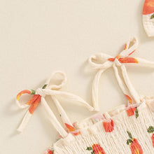 Load image into Gallery viewer, Baby Girls 2Pcs Summer Romper Dress Sleeveless Peach Print Cami Tank Playsuit with Headband Set