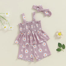 Load image into Gallery viewer, Baby Toddler Girls 3Pcs Outfit Sleeveless Daisy Flower Print Baby Doll Tank Top Shorts Headband Set