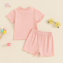 Load image into Gallery viewer, Baby Toddler Kids Girls 2Pcs Short Sleeve Crew Neck Ruffle Sleeve Top with Elastic Waist Shorts Outfit Set