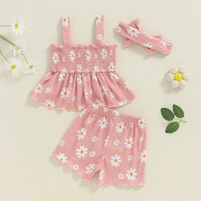 Load image into Gallery viewer, Baby Toddler Girls 3Pcs Outfit Sleeveless Daisy Flower Print Baby Doll Tank Top Shorts Headband Set