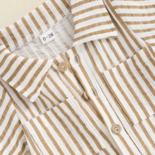 Load image into Gallery viewer, Baby Boy Striped Romper Short Sleeve Front Pocket Single-breasted Button Collar Legs Jumpsuit
