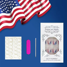 Cargar imagen en el visor de la galería, Independence Day Press On Nails Short Square USA Flag Patriotic Design