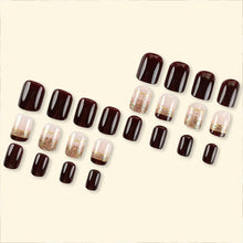Cargar imagen en el visor de la galería, Brown Press On Nails Short Square Glitter Nude Brown Full Cover 24 Pcs