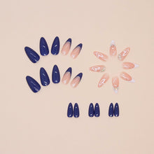 Cargar imagen en el visor de la galería, YEFIUO Press On Nails 24 Pcs Short Almond French Blue & White Rhinestones