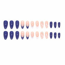 Cargar imagen en el visor de la galería, YEFIUO Press On Nails 24 Pcs Short Almond French Blue & White Rhinestones