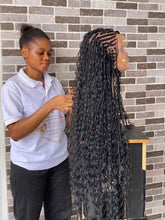 Load image into Gallery viewer, Crush Bohemian Cornrow Braided Wig, Swiss Full Lace, Black Color, Waist Length, Standard Density.
