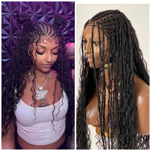 Load image into Gallery viewer, Crush Bohemian Cornrow Braided Wig, Swiss Full Lace, Black Color, Waist Length, Standard Density.
