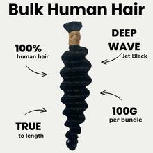 Cargar imagen en el visor de la galería, Jet Black Deep Wave Bulk 100% Human Braiding Hair
