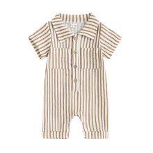 Load image into Gallery viewer, Baby Boy Striped Romper Short Sleeve Front Pocket Single-breasted Button Collar Legs Jumpsuit
