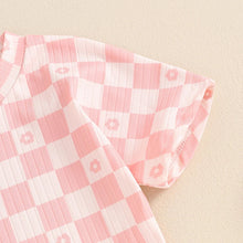 Load image into Gallery viewer, Baby Toddler Girls 2Pcs Summer Set Short Sleeve Checkerboard Flower Print Top Shorts Bloomers Outfit
