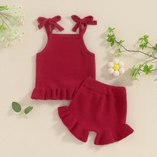 Load image into Gallery viewer, Baby Girl 2Pcs Outfits Knit Solid Color Sleeveless Cami Tank Top Tie with Elastic Waist Shorts Outfit Set
