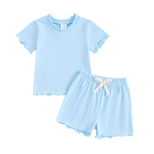 Load image into Gallery viewer, Baby Toddler Kids Girls 2Pcs Short Sleeve Crew Neck Ruffle Sleeve Top with Elastic Waist Shorts Outfit Set
