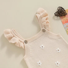 Load image into Gallery viewer, Baby Toddler Girls Knitted Romper Spring Summer Ruffles Floral Embroidery Flowers Jumpsuits Playsuits Clothes
