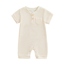 Load image into Gallery viewer, Baby Boy Girl Jumpsuit Summer Short Sleeve Solid Color Waffle Button Romper Playsuit
