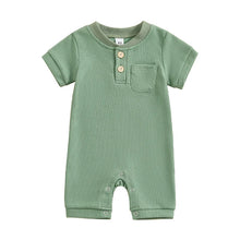 Load image into Gallery viewer, Baby Boy Girl Jumpsuit Summer Short Sleeve Solid Color Waffle Button Romper Playsuit
