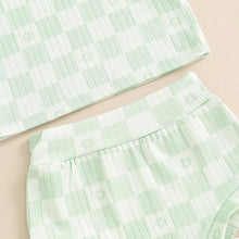 Load image into Gallery viewer, Baby Toddler Girls 2Pcs Summer Set Short Sleeve Checkerboard Flower Print Top Shorts Bloomers Outfit
