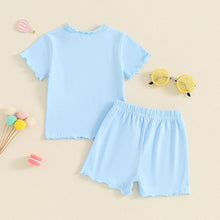 Load image into Gallery viewer, Baby Toddler Kids Girls 2Pcs Short Sleeve Crew Neck Ruffle Sleeve Top with Elastic Waist Shorts Outfit Set
