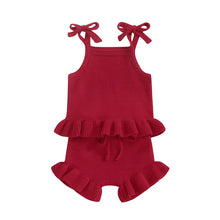 Load image into Gallery viewer, Baby Girl 2Pcs Outfits Knit Solid Color Sleeveless Cami Tank Top Tie with Elastic Waist Shorts Outfit Set
