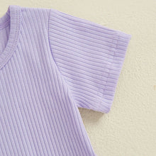 Load image into Gallery viewer, Baby Toddler Girls 2Pcs Ribbed Outfit Solid Color Short Sleeve T-Shirt Top Elastic Waist Ruffle Shorts Set
