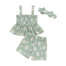 Load image into Gallery viewer, Baby Toddler Girls 3Pcs Outfit Sleeveless Daisy Flower Print Baby Doll Tank Top Shorts Headband Set
