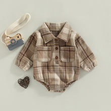 Load image into Gallery viewer, Plaid Baby Boy Long Sleeve Button Vintage Romper With Pocket
