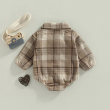 Load image into Gallery viewer, Plaid Baby Boy Long Sleeve Button Vintage Romper With Pocket
