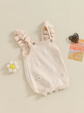Load image into Gallery viewer, Baby Toddler Girls Knitted Romper Spring Summer Ruffles Floral Embroidery Flowers Jumpsuits Playsuits Clothes
